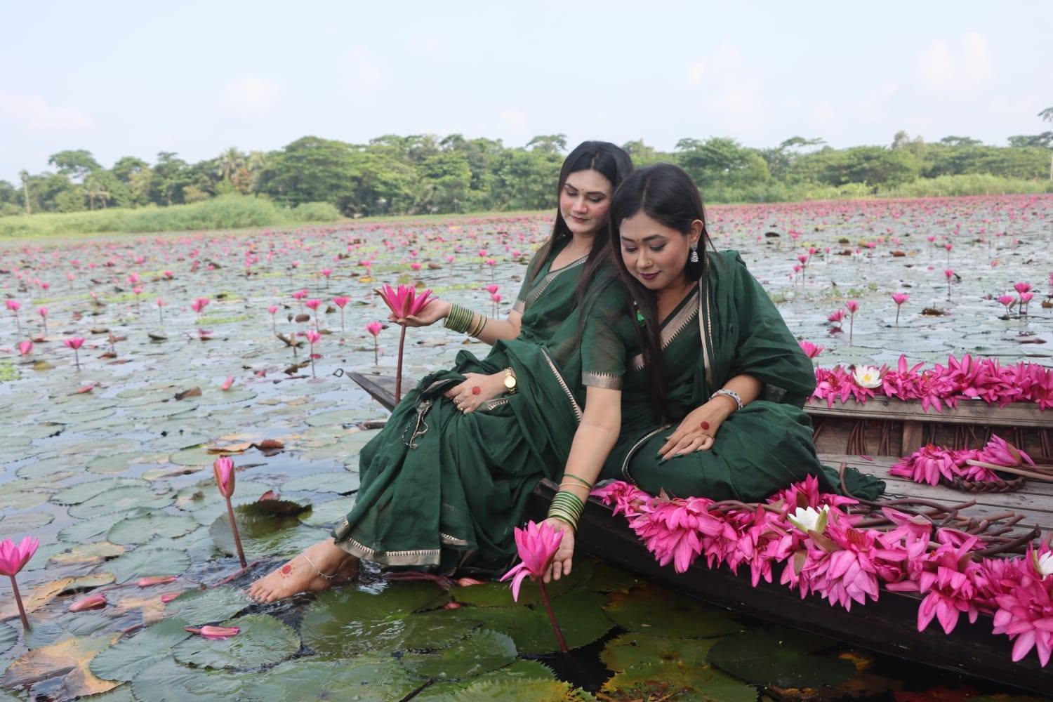 জলের বুকে লাল শাপলার নকশিকাঁথা