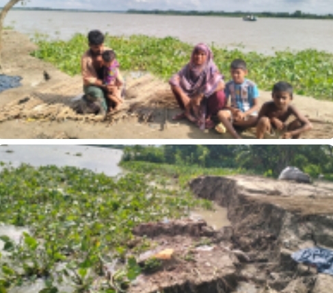 নদী ভাঙনে বসতভিটা হারাচ্ছেন মিয়ারচরের বাসিন্দারা :ধ্বসে পড়ার শঙ্কায় স্কুলে যাতায়াতের পথ
